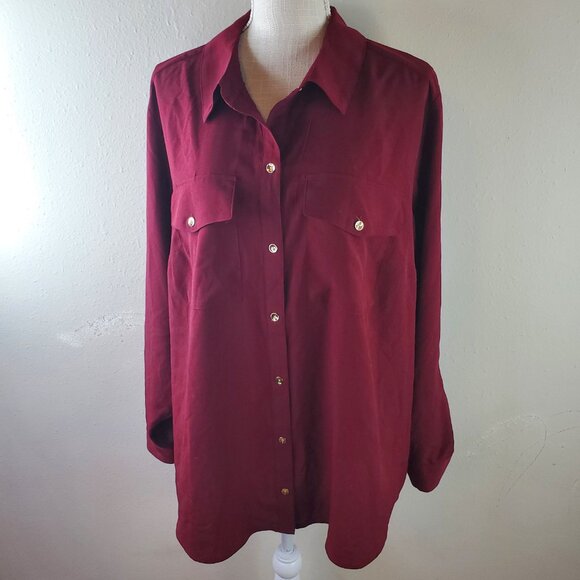 Charter Club Womens Red Collared Button-Front Shirt 3XL - Picture 4 of 7